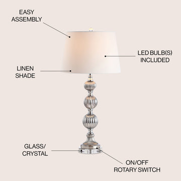 Vivienne 31" Triple Sphere Glass/Crystal LED Table Lamp - JONATHAN Y